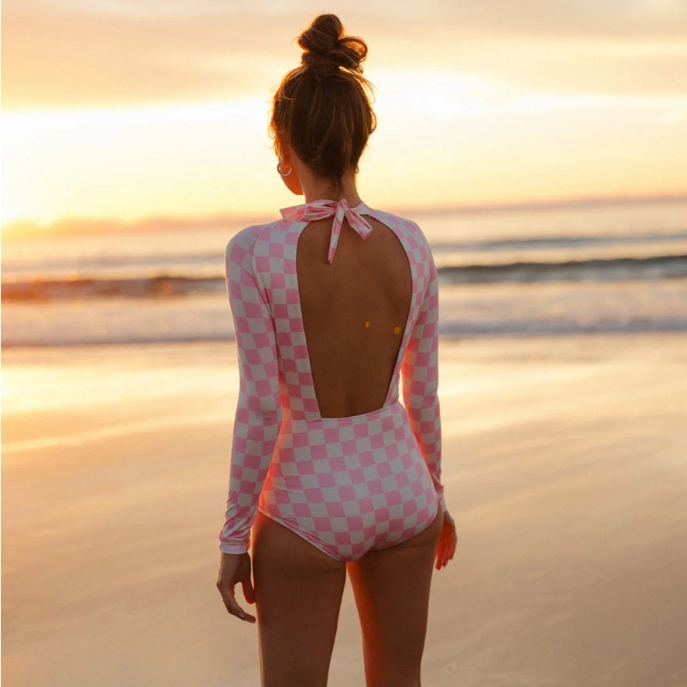 Albion Pink Check Rash Guard